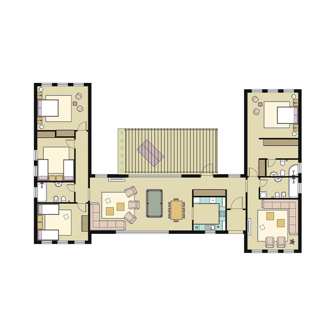 Colour floor plan illustrating residential space planning layout
