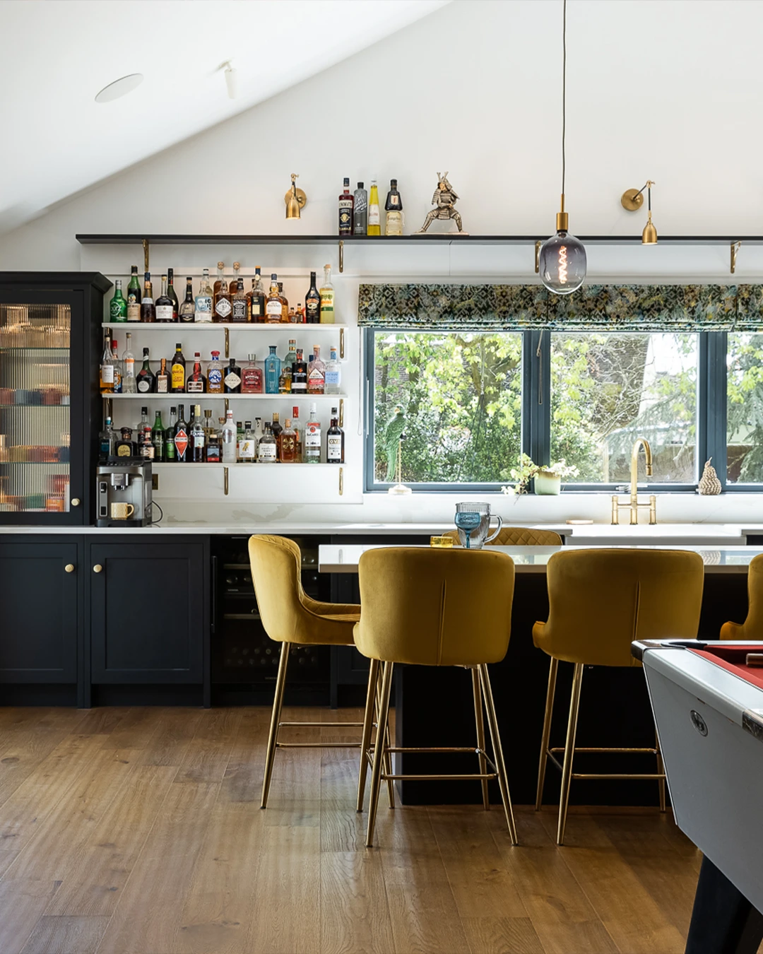 Speakeasy-inspired bar and games room with pool table designed by Tracey Andrews Interiors